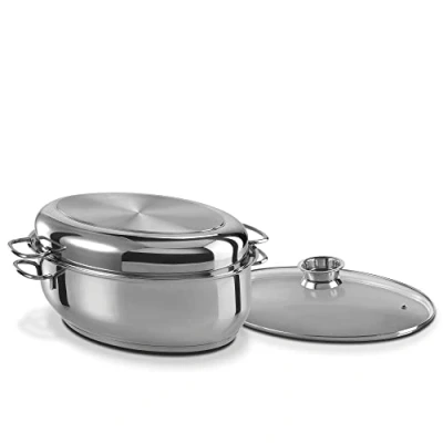 Afbeelding van GSW 411318 3 in 1 multifunctionele braadpan 2 hoogwaardige deksels, ideaal voor sudderen, stomen en braden, ook inductie oven, roestvrij staal, 8,5 l,
