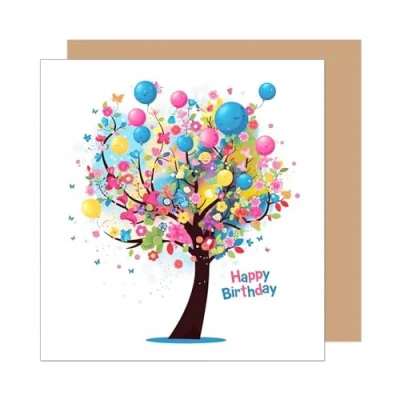 Afbeelding van Edition Seidel GQ365 SW025 Carte d&#039;anniversaire carrée de qualité supérieure avec enveloppe Motif arbre multicolore pour homme, femme, petite amie, petit ami