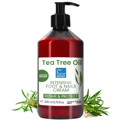 Afbeelding van Herstellende crème voor voeten en handen met theeboomolie, voetdeodorant, zweetreducerend, versterkt nagels, verwijdert gele vlekken, hydraterend rustgevend, 250 ml