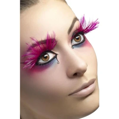 Image de Faux cils avec longues plumes roses