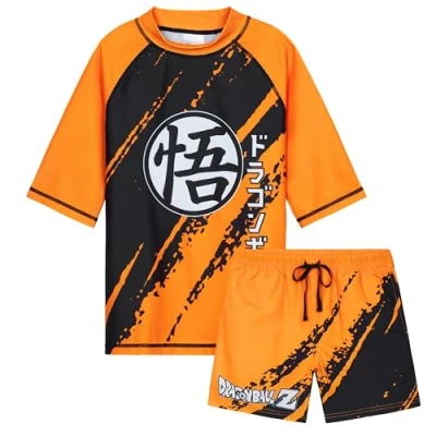 Afbeelding van Get Trend Zwemkleding voor jongens en jongeren, 2 delig, zwemshorts T shirt strand, zwembad vakantie, Oranje Dragon Ball Z, 9 10 jaar