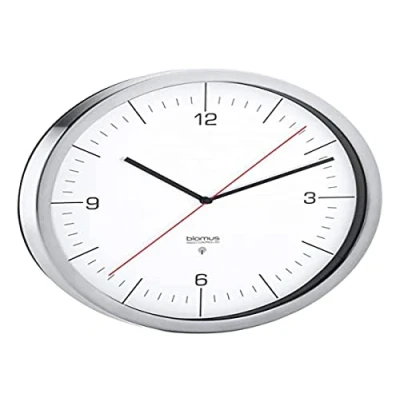 Afbeelding van Blomus Radiogestuurde klok, wandklok, klok CRONO roestvrij staal wit Ø 24 cm