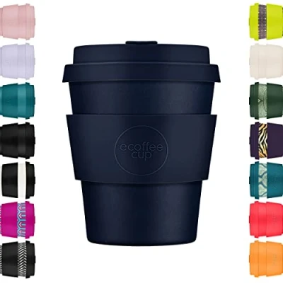Afbeelding van Ecoffee Cup Dark Energy PLA Koffiebeker to Go 240 ml Donkerblauw Siliconen