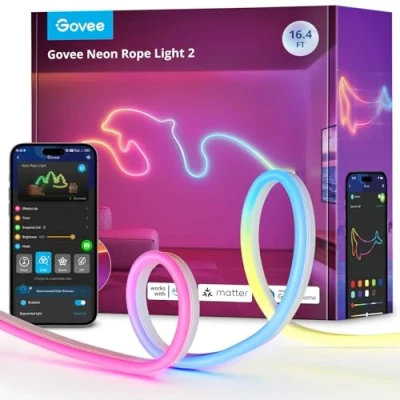 Afbeelding van Govee Neon Rope Light 2, RGBIC Ledstrip, neonlicht, 5 m, met clips, werkt mat, Alexa en Google Assistant, vormtoewijzing, doe het zelf lichteffecten, ledstrip voor wanddecoratie, wit