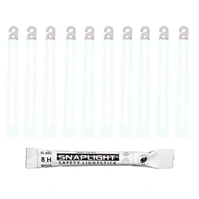 Afbeelding van Cyalume SnapLight breeklichten in wit (verpakking van 10) 15 cm glow sticks met haak aan het einde ultra heldere lichtsticks een brandduur 8 uur