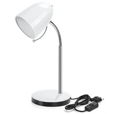 Afbeelding van Aigostar Vintage bureaulamp, exclusief lamp, bedlampje voor kinderen, compatibel met E27 ledlamp (max. 11 W), flexibele zwanenhals, verstelbaar, kabel van 150 cm, ideaal om te lezen, studie, werk, wit
