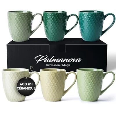 Afbeelding van MIAMIO 6 x 400 ml Koffiekopjes/bekerset Matt moderne keramische mok Grote koffiemok Palmanova collectie (groen)