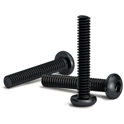 Afbeelding van 200 stuks zwarte schroeven M2 x 12 mm met ronde zeskantkop voor inbussleutel van gelegeerd staal klasse 12.9. Lengte: mm. Knopkop ISO 7380. Koolstofgehard hoge hardheid