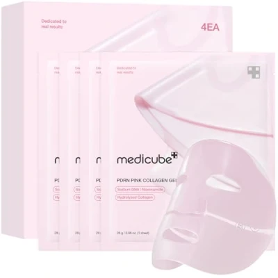 Image de medicube Masque en gel de collagène rose saumon ADN PDRN nuit pour verre lueur peau Élasticité, hydratant, raffermissant et hydratant Soins la coréenne, 28g, 4ea