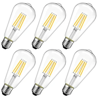 Afbeelding van LVWIT Ledlamp, 8 W, E27 ST64, komt overeen met gloeilamp, 60 retro Edison lamp, 806 lm, 2700 K, warmwit, niet dimbaar, 6 stuks