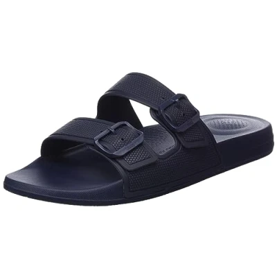 Afbeelding van Fitflop Iqushion Verstelbare schuiver met twee stangen, gladde sandalen voor heren, Navy Blauw