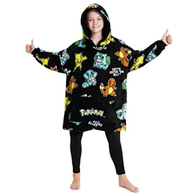 Afbeelding van Pokemon Plaid kindertrui oversized fleece sweatshirt voor jongens en meisjes, Zwart Aop
