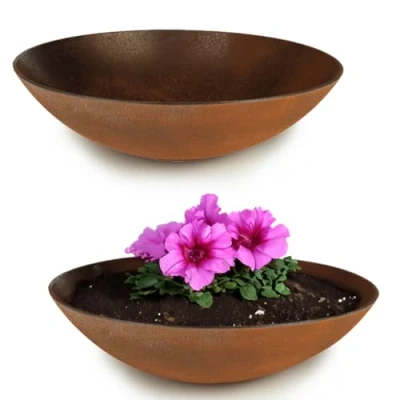 Afbeelding van matches21 Lot de 2 grands pots fleurs décoratifs XXL aspect métal rouillé résistants aux intempéries 45 cm pour fleurs, bonsaï ou cimetière