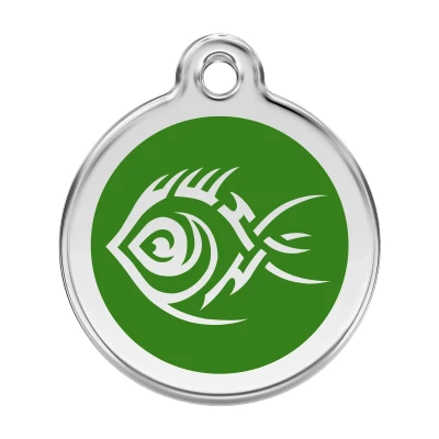 Afbeelding van Tribal Fish Green roestvrijstalen hondenpenning large/groot dia. 3,8 cm RedDingo