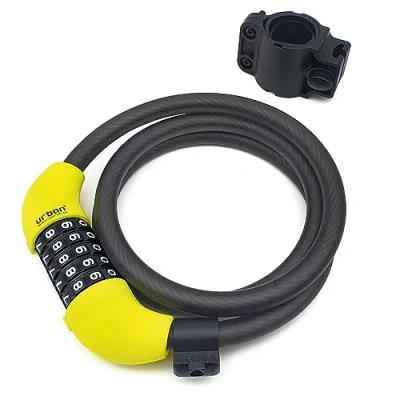 Afbeelding van Urban UR454M Kabel hangslot van flexibel staal, met combinatie, Ø 12, 120 cm, veiligheidscode, diefstalbestendig, compact, gemakkelijk transport, uniseks, volwassenen, zwart, cm