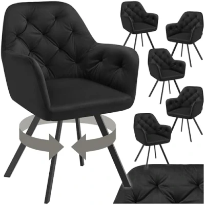 Afbeelding van tectake® Draaistoel in fluweellook Eetkamerstoel met armleuningen Ergonomische zitting en rugleuning 180 graden draaibaar Moderne stoel stalen poten Diverse kleuren Set van 6 Zwart