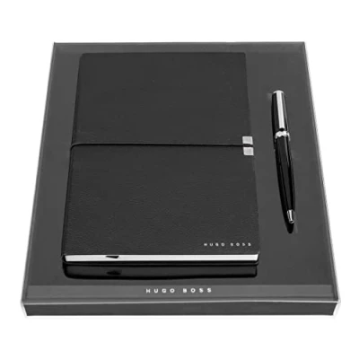 Afbeelding van Hugo Boss Gear Icon schrijfset met balpen en A5 Elegance Storyline notitieblok in HPBH124A geschenkdoos