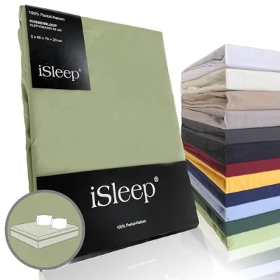 Afbeelding van iSleep Perkal Kussenslopen (2 stuks) 100% Katoen 60x70 cm Licht Groen