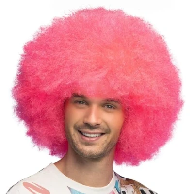 Afbeelding van Boland Pruik Sugar neonroze Roze,Neon Krullen Kort Vrouwen Clown