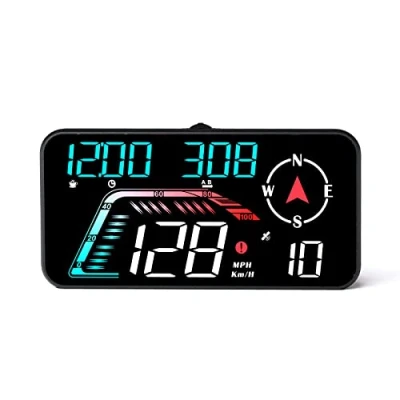 Afbeelding van AMROOLOO Groot autodisplay Head Up KM/H en MPH, GPS snelheidsmeter met snelheidsherinnering rijvermoeidheidsherinnering, geschikt voor alle voertuigen