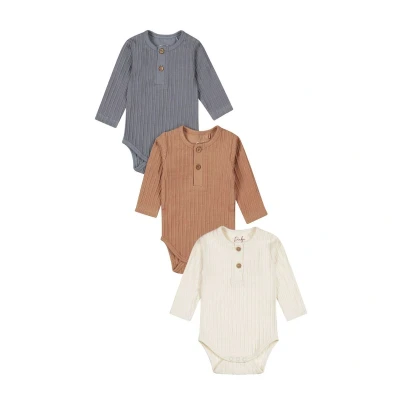 Afbeelding van Jongens 3 pack Lange Mouwen Rompers Wit/Blauw/Navy/Camel/Beige (Maat 74/80)