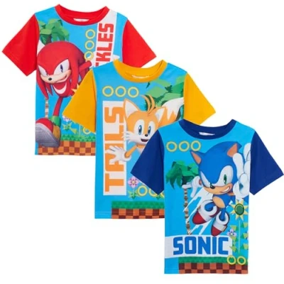 Afbeelding van Sonic The Hedgehog Set van 3 Sega Tails Knuckles Dress Up Tops Gamer T shirts voor jongens, Meerkleurig