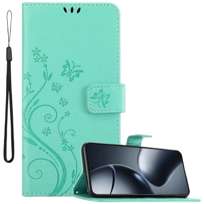 Afbeelding van Cadorabo Hoesje geschikt voor Xiaomi 14T Pro in BLOEMEN TURKOOIS Beschermhoes bloemmotief met magnetische sluiting, standfunctie en kaartsleuven Book Case Cover Etui