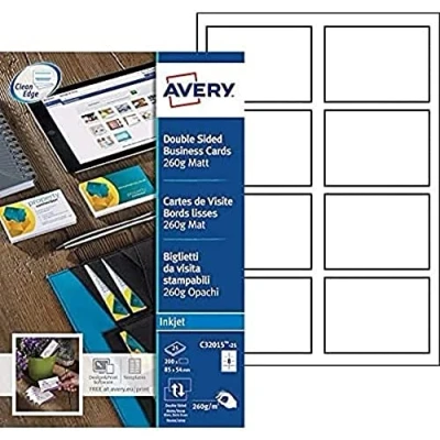 Afbeelding van Avery Zweckform C32015 25 Bedrukbare visitekaarten, gladde kant 85 x 54 mm Wit 200 stuk(s) Papierformaat: DIN A4