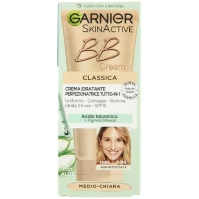 Afbeelding van Garnier SkinActive Classic BB Cream voor een gelijkmatige en gehydrateerde huid, natuurlijke look, verrijkt met hyaluronzuur, aloë vera minerale pigmenten, SPF 15, kleur: medium licht