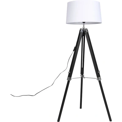 Afbeelding van QAZQA Vloerlamp Tripod zwart met kap 45cm linnen wit
