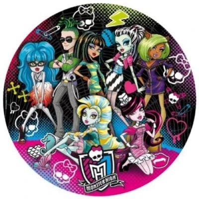 Afbeelding van Monster High taartdecoratie, rond, 20 cm, verjaardagstaartdecoratie, suikerplaat