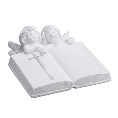Image de Relaxdays Ange funéraire avec livre, pierre artificielle, résistant aux intempéries, au gel et UV, H x l P : 10 20 cm, décoration funéraire, blanc