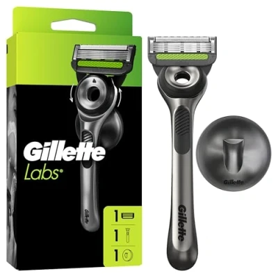 Afbeelding van Gillette Labs Scheerapparaat met peelingstang, scheermes voor heren, 1 handvat + navulmesjes, inclusief magnetische wandhouder eenvoudig opbergen