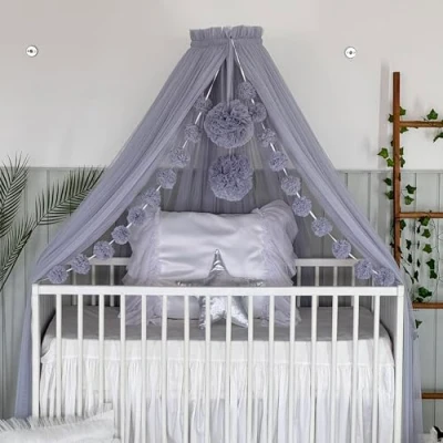 Afbeelding van Baby Fancyroom Bedhemel voor babybed, babywieg, muggennet, hemel, babykamer decoratie, luifel kinderkamer, van hoogwaardige tule (lichtgrijs)