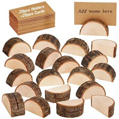 Afbeelding van X BLTU 20 staanders van natuurlijk hout, voor fotokaarten, plaatskaarten, nummerborden, tafelkaarten, bruiloft, verjaardag (20 houders + kraftpapier)