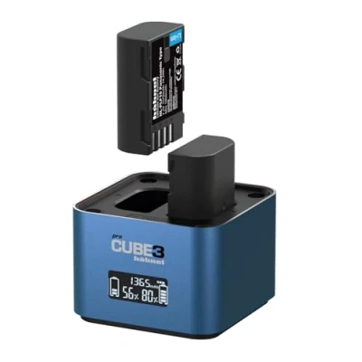 Image de Chargeur double Hähnel ProCube3 pour batterie Panasonic DMW BLC12 BLF19 BLJ31 BLK22 et BLG10 Bleu