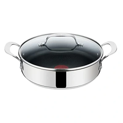 Afbeelding van Tefal E30 Jamie Oliver Set van 2 inductiekookpannen, 25 cm, met handgrepen aan de zijkant, serveerpan antiaanbaklaag, roestvrij staal, vaatwasmachinebestendig, geschikt voor
