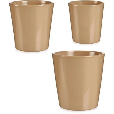 Afbeelding van Bloempotten van keramiek, beige, set 3