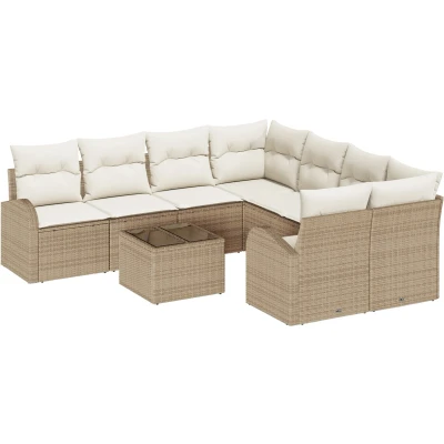 Afbeelding van vidaXL 9 delige Tuin Sofa Set met Kussens Beige Poly Rattan