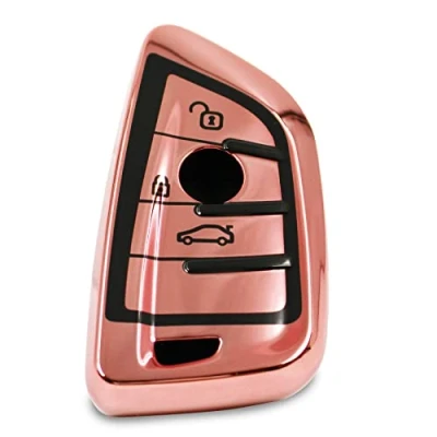 Afbeelding van 3 knoppen autosleutel beschermhoes TPU glanzend chroom autoaccessoires BD (chroom roségoud)