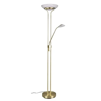 Afbeelding van Reality Leuchten Orson R40073508 LED vloerlamp 27W + 4,5W met dimmer messing mat wit albastglas