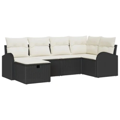 Afbeelding van vidaXL 6 delige Tuin Sofa Set met Kussens Zwart Poly Rattan, 2 zits Opbergruimte &amp; Rattan