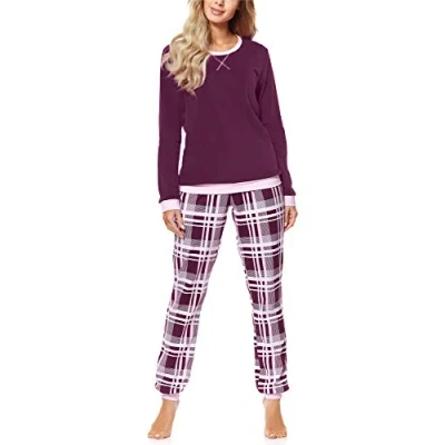 Afbeelding van Merry Style MS MS10 168 PJ Dames Pyjama ronde hals lange mouwen broek met zakken Katoen Wijn/Geruit M