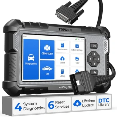 Afbeelding van TOPDON AD500 OBD2 diagnoseapparaat voor auto’s, 4 systeemdiagnoses SRS ABS motor en versnellingsbak, 6 onderhoudsfuncties oliecontrole, BMS, SAS, DPF, TPMS
