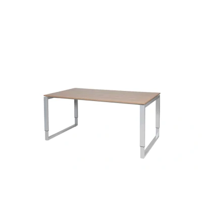Afbeelding van Domino Plus bureau, hoogte instelbaar (62 85cm) met 160x90cm &#039;zwevend&#039; havana/ kersen licht 25mm blad en aluminium (RAL9006) O poot frame