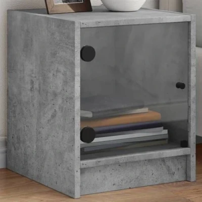Afbeelding van vidaXL Nachtkastjes met glazen deuren 2 st 35x37x42 cm betongrijs