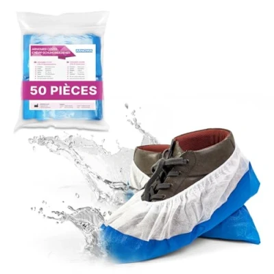Afbeelding van ARNOMED CPE+PP wegwerp overschoenen, PP op wegwerpschoen met blauwe CPE zool, 50 x schoenafdekking, wegwerpschoenbescherming, eenheidsmaat (17 40 cm), overschoenen voor de bouwplaats