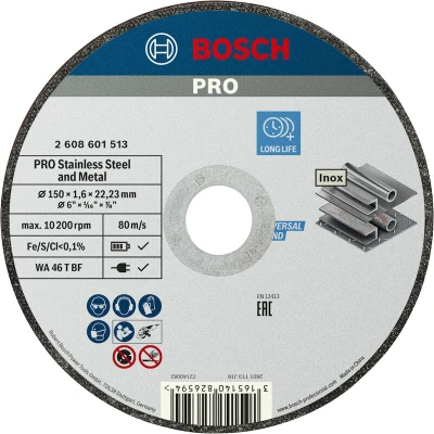 Image de BOSCH 2608601513 PRO Disque à tronçonner pour l&#039;acier inoxydable et le métal 150x1,6x22,23 mm