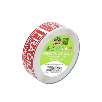 Afbeelding van Double Dragon, 500 stuks breekbare stickers 2,5 x 7,6 cm met voorzichtig breekbaar handvat, verzendlabels voor verzendverpakking,