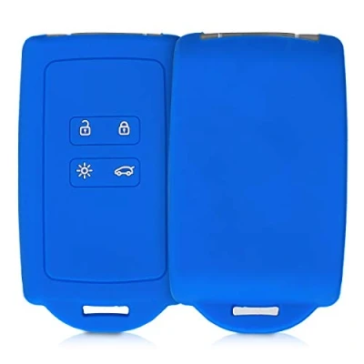 Afbeelding van kwmobile autosleutelhoes geschikt voor Renault 4 knops Smartkey autosleutel (alleen Keyless Go) Siliconenhoes in blauw Sleutelcover